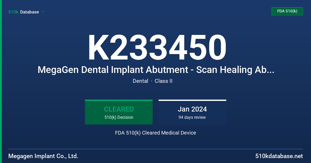 K233450 MegaGen Dental Implant Abutment - Scan Healing Abutment FDA 510(k) Cleared Medical Device