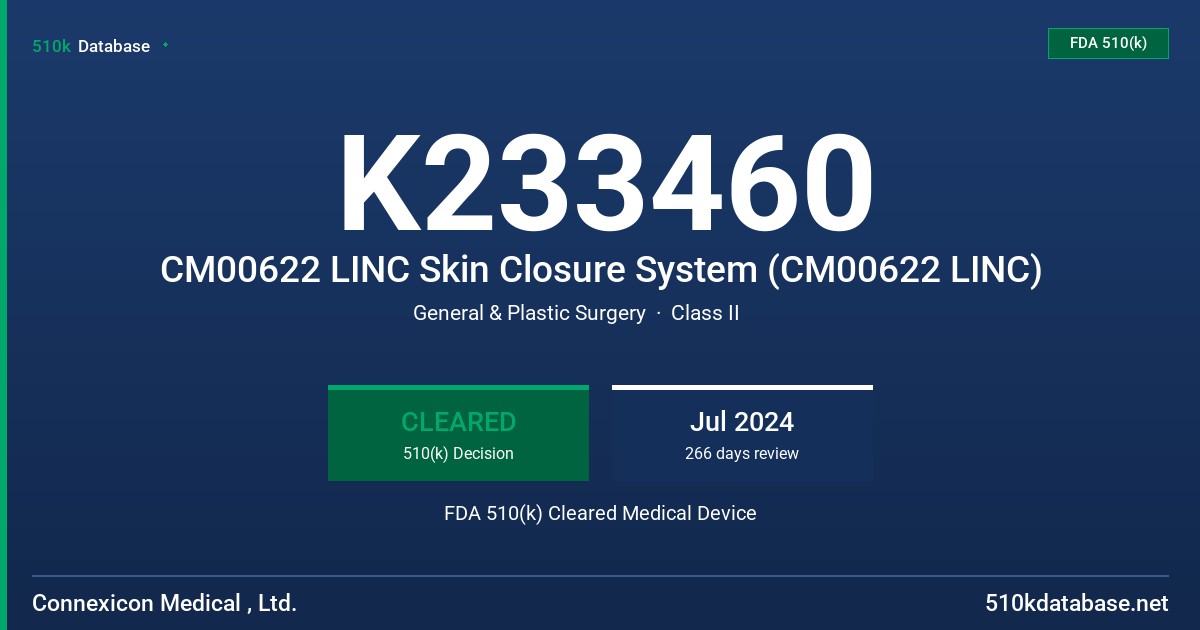 K233460 CM00622 LINC Skin Closure System (CM00622 LINC) FDA 510(k) Cleared Medical Device