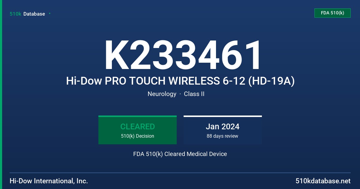 K233461 Hi-Dow PRO TOUCH WIRELESS 6-12 (HD-19A) FDA 510(k) Cleared Medical Device