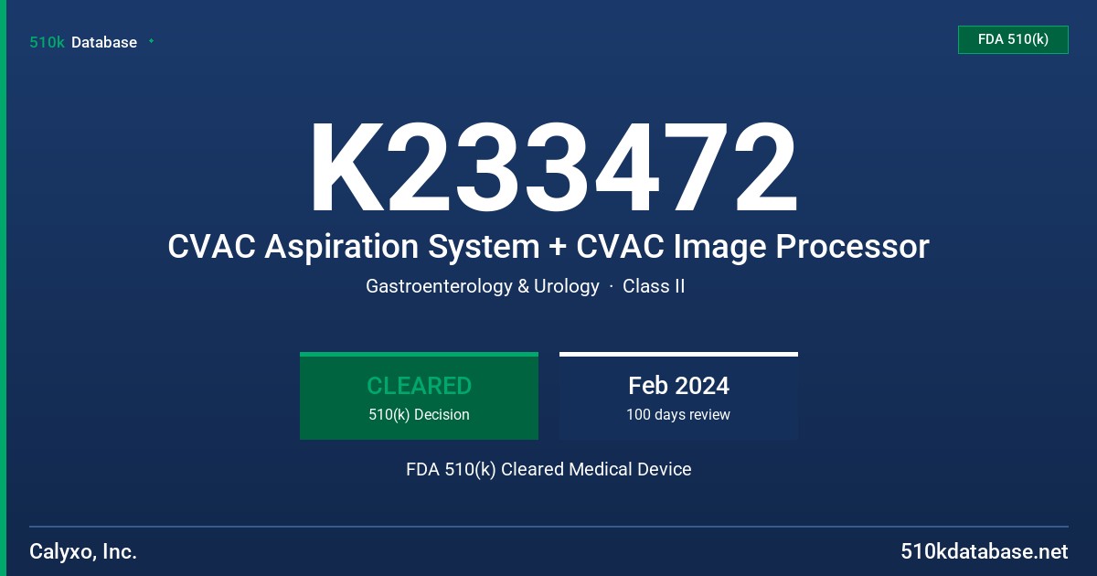 K233472 CVAC Aspiration System + CVAC Image Processor FDA 510(k) Cleared Medical Device