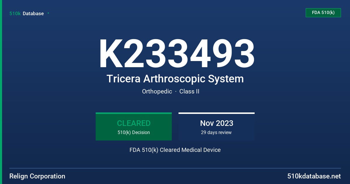 K233493 Tricera Arthroscopic System FDA 510(k) Cleared Medical Device