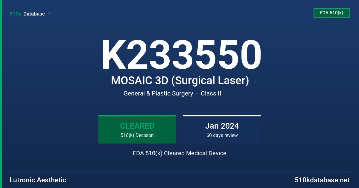 K233550 MOSAIC 3D (Surgical Laser) FDA 510(k) Cleared Medical Device