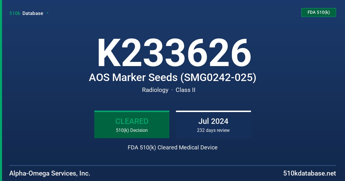 K233626 AOS Marker Seeds (SMG0242-025) FDA 510(k) Cleared Medical Device