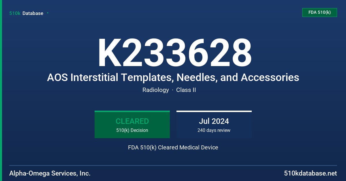 K233628 AOS Interstitial Templates, Needles, and Accessories FDA 510(k) Cleared Medical Device