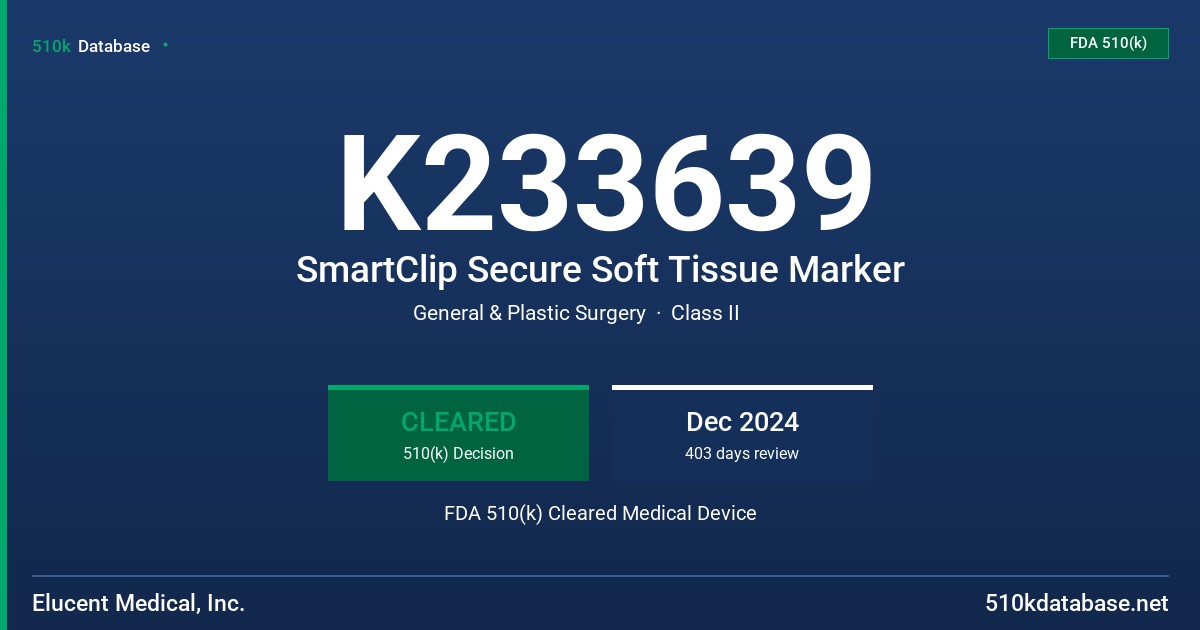 K233639 SmartClip Secure Soft Tissue Marker FDA 510(k) Cleared Medical Device