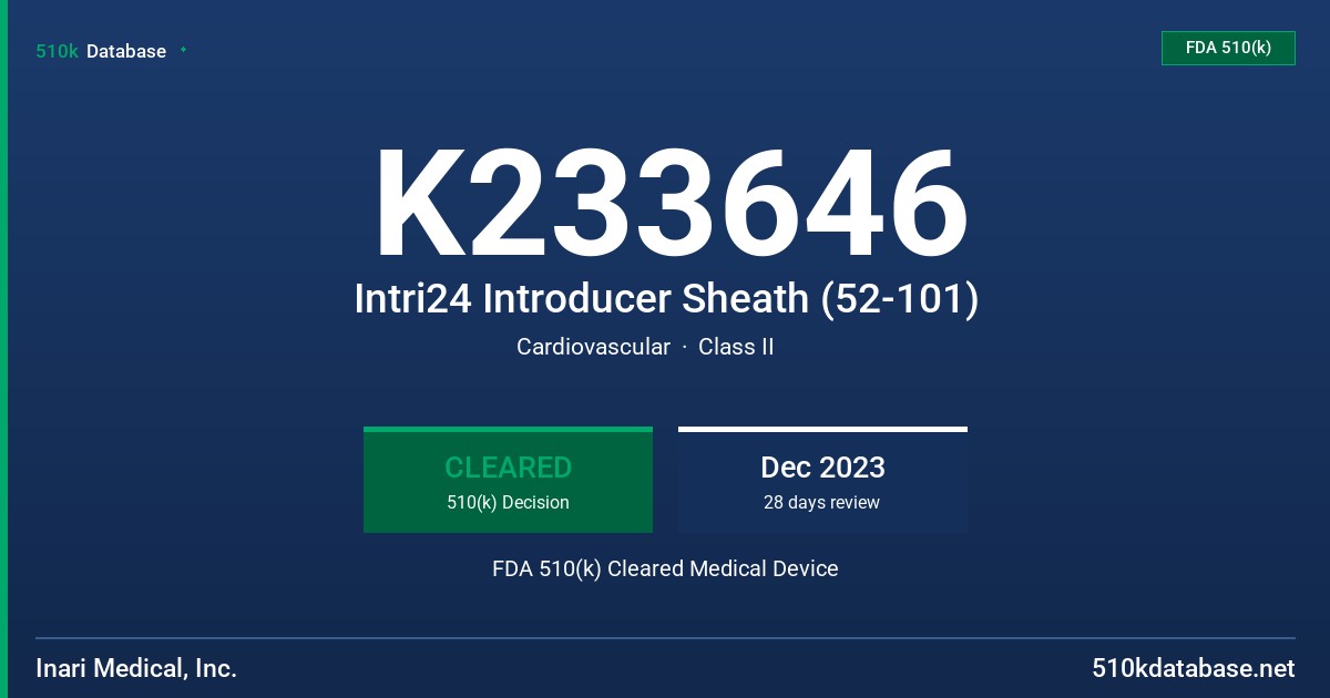 K233646 Intri24 Introducer Sheath (52-101) FDA 510(k) Cleared Medical Device