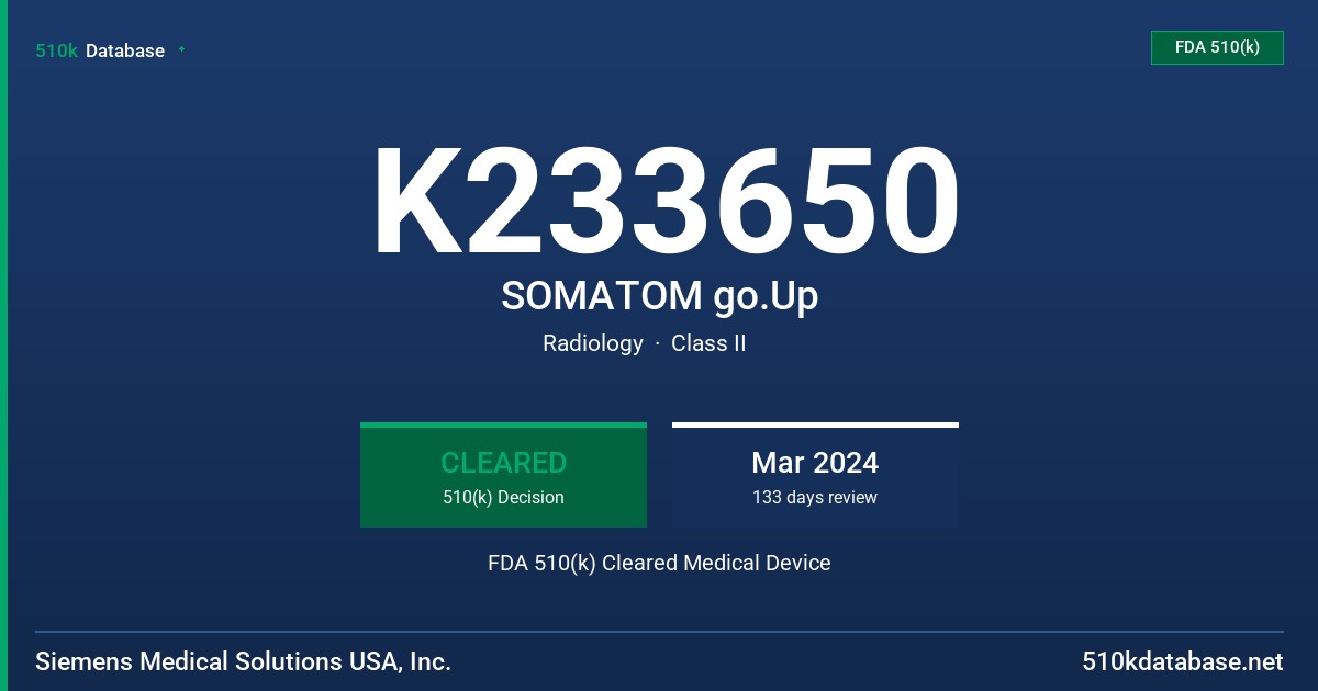 K233650 SOMATOM go.Up FDA 510(k) Cleared Medical Device