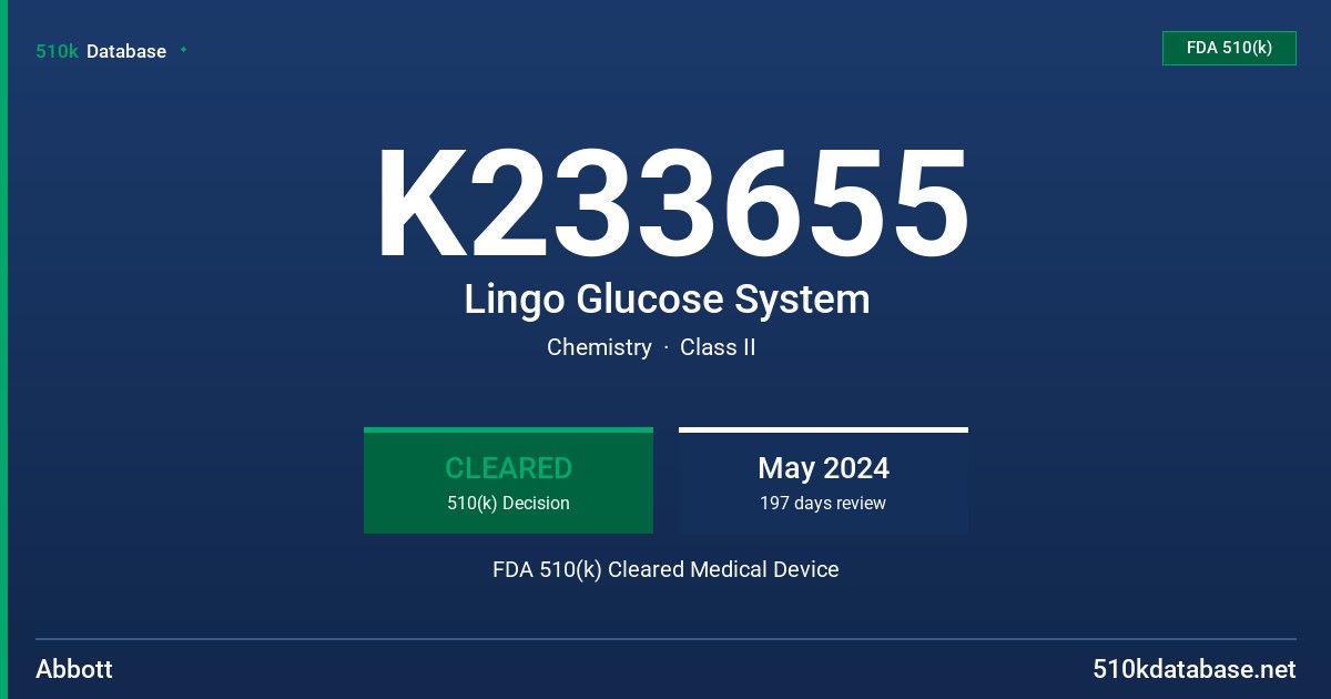 K233655 Lingo Glucose System FDA 510(k) Cleared Medical Device