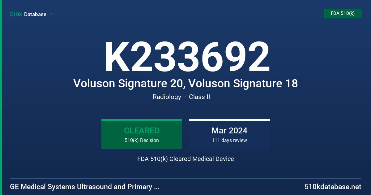 K233692 Voluson Signature 20, Voluson Signature 18 FDA 510(k) Cleared Medical Device