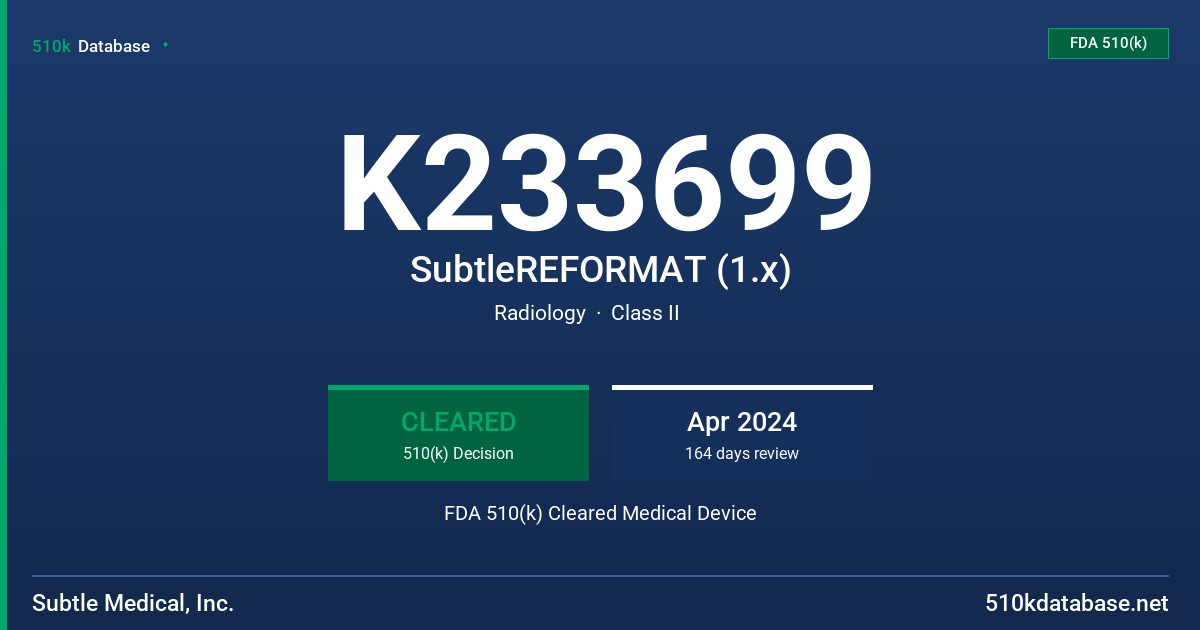 K233699 SubtleREFORMAT (1.x) FDA 510(k) Cleared Medical Device
