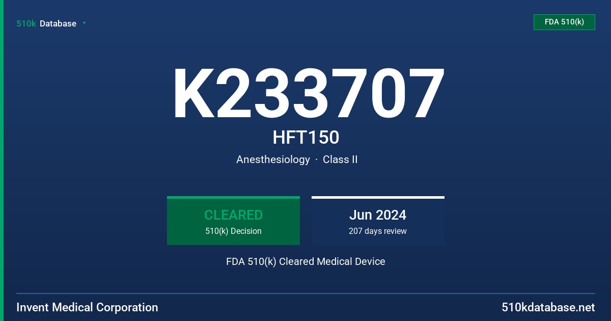 K233707 HFT150 FDA 510(k) Cleared Medical Device