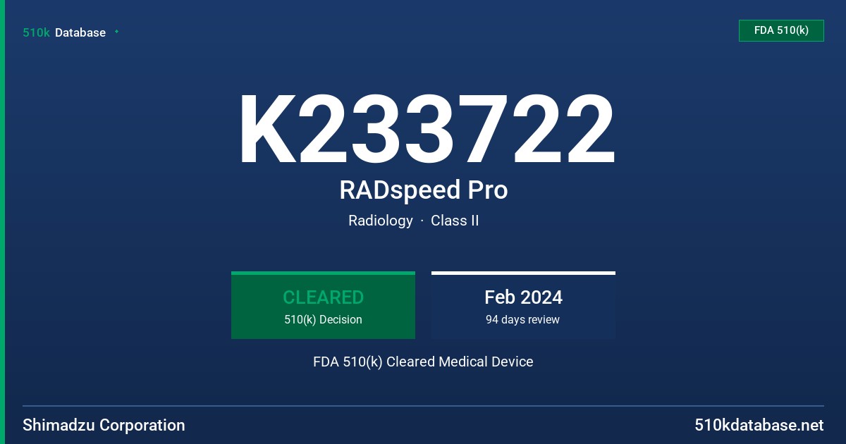 K233722 RADspeed Pro FDA 510(k) Cleared Medical Device
