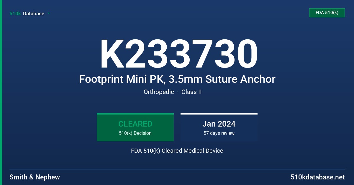K233730 Footprint Mini PK, 3.5mm Suture Anchor FDA 510(k) Cleared Medical Device