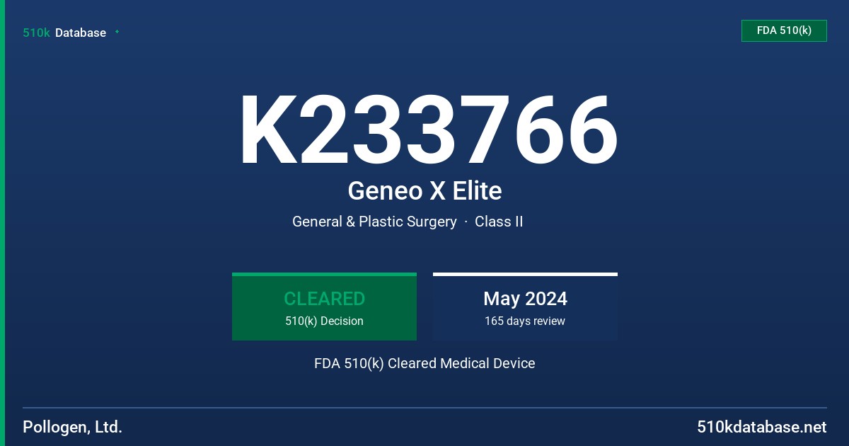 K233766 Geneo X Elite FDA 510(k) Cleared Medical Device