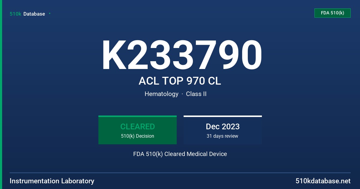 K233790 ACL TOP 970 CL FDA 510(k) Cleared Medical Device