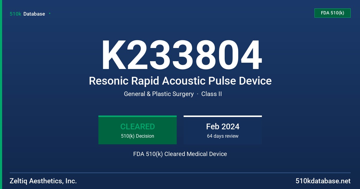 K233804 Resonic Rapid Acoustic Pulse Device FDA 510(k) Cleared Medical Device