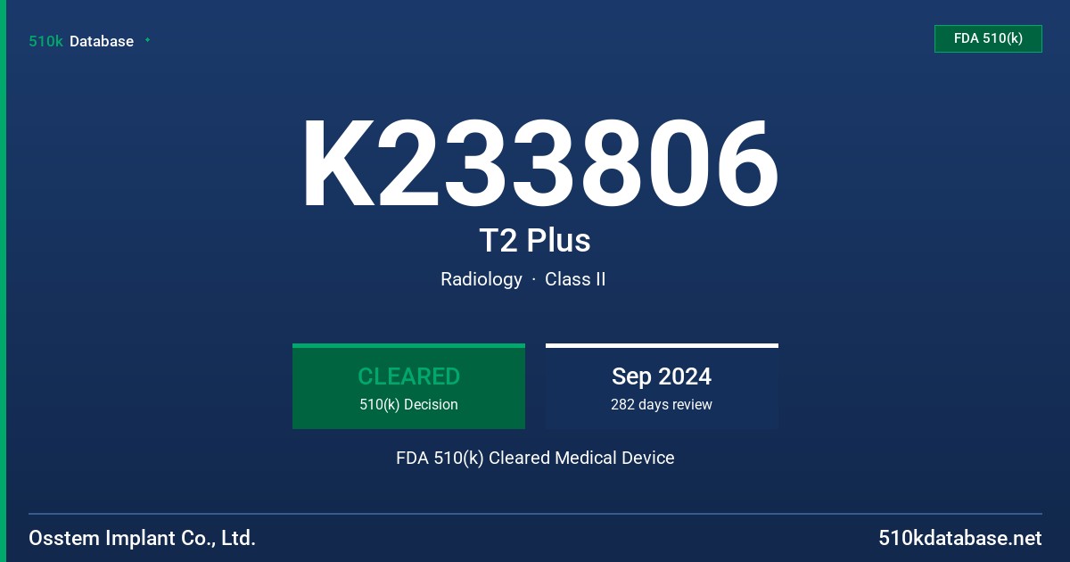 K233806 T2 Plus FDA 510(k) Cleared Medical Device