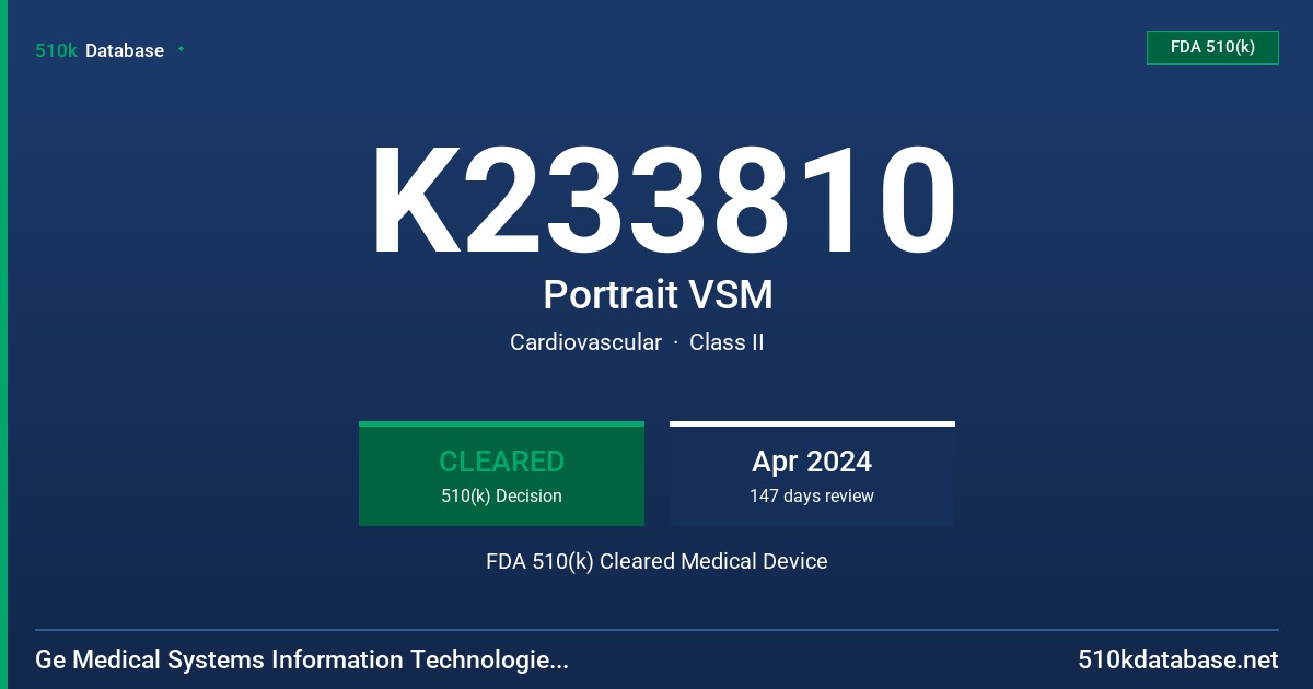 K233810 Portrait VSM FDA 510(k) Cleared Medical Device