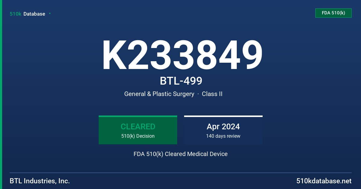 K233849 BTL-499 FDA 510(k) Cleared Medical Device