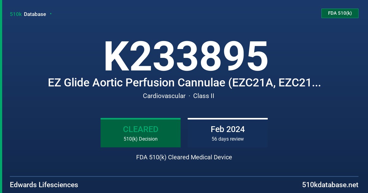 K233895 EZ Glide Aortic Perfusion Cannulae (EZC21A, EZC21TA, EZC24A, EZC24TA, EZF21A, EZF21TA, EZF24A, EZF24TA, EZS21A, EZS21TA, EZS24A and EZS24TA) FDA 510(k) Cleared Medical Device