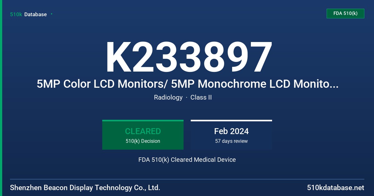 K233897 5MP Color LCD Monitors/ 5MP Monochrome LCD Monitors (C510S, G510S, CB5MP, MB5MP, C516S, G516S) FDA 510(k) Cleared Medical Device