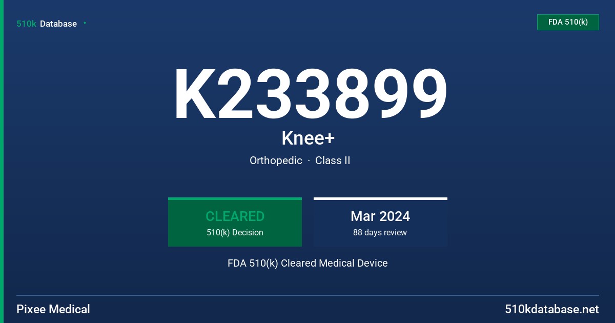 K233899 Knee+ FDA 510(k) Cleared Medical Device