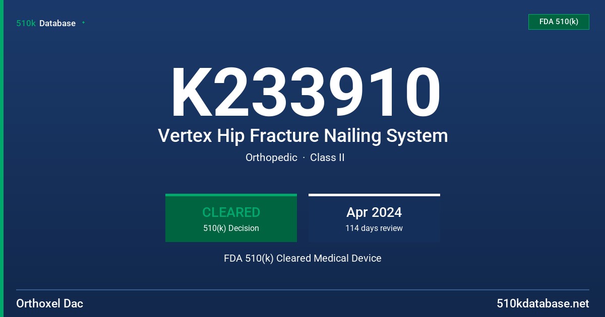 K233910 Vertex Hip Fracture Nailing System FDA 510(k) Cleared Medical Device