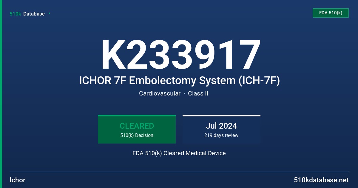 K233917 ICHOR 7F Embolectomy System (ICH-7F) FDA 510(k) Cleared Medical Device