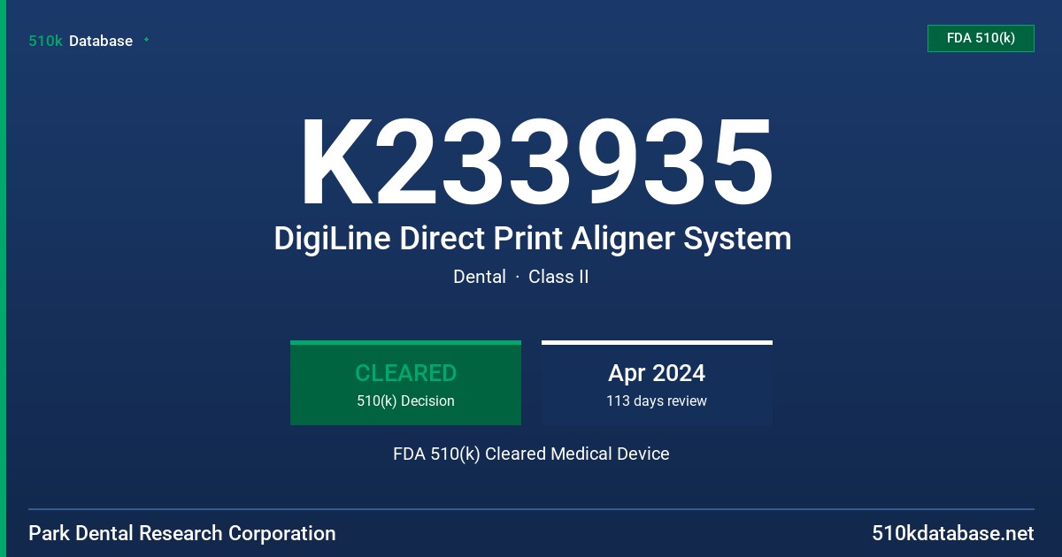 K233935 DigiLine Direct Print Aligner System FDA 510(k) Cleared Medical Device