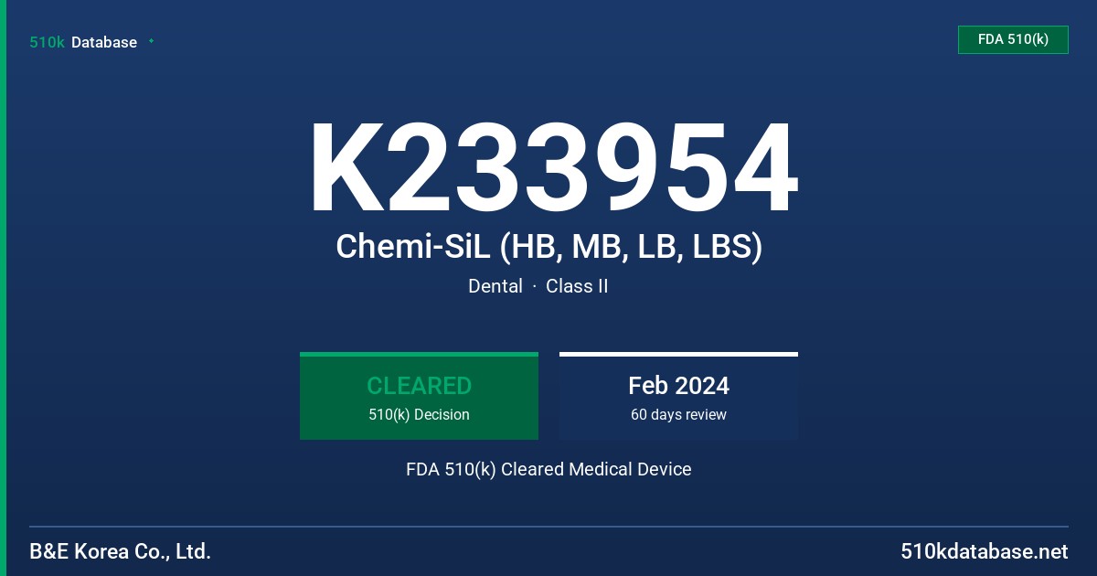 K233954 Chemi-SiL (HB, MB, LB, LBS) FDA 510(k) Cleared Medical Device