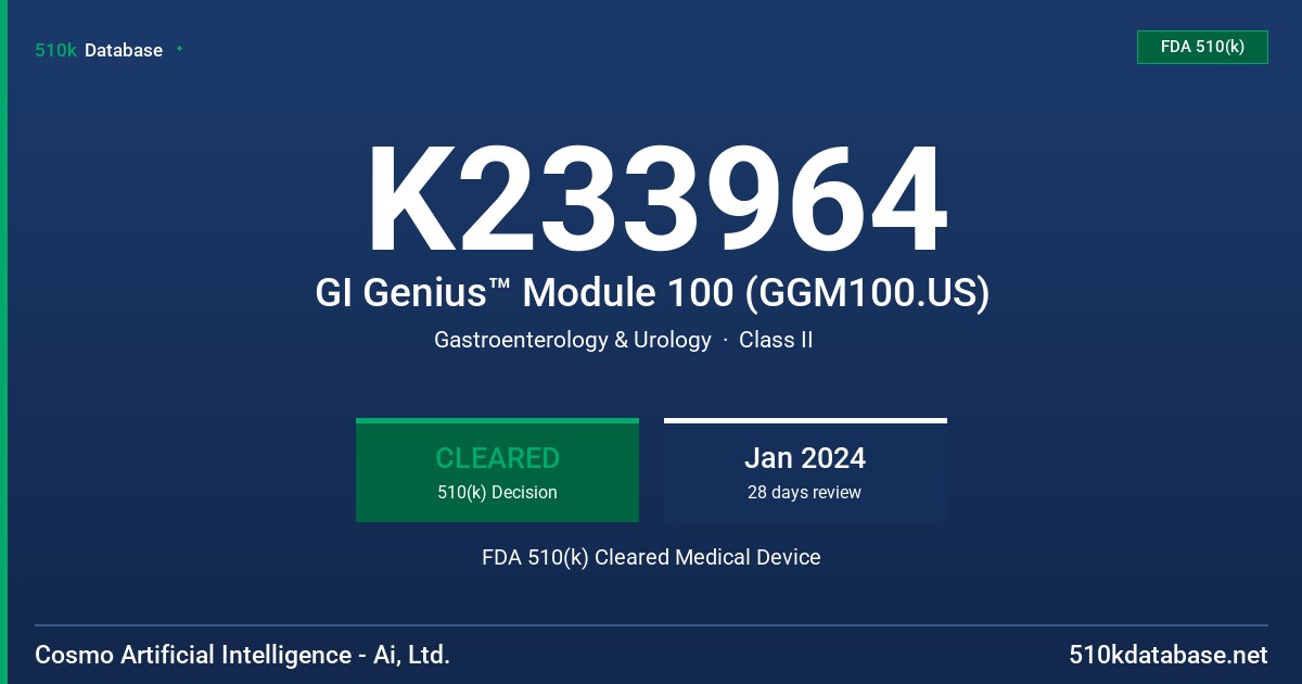 K233964 GI Genius™ Module 100 (GGM100.US) FDA 510(k) Cleared Medical Device