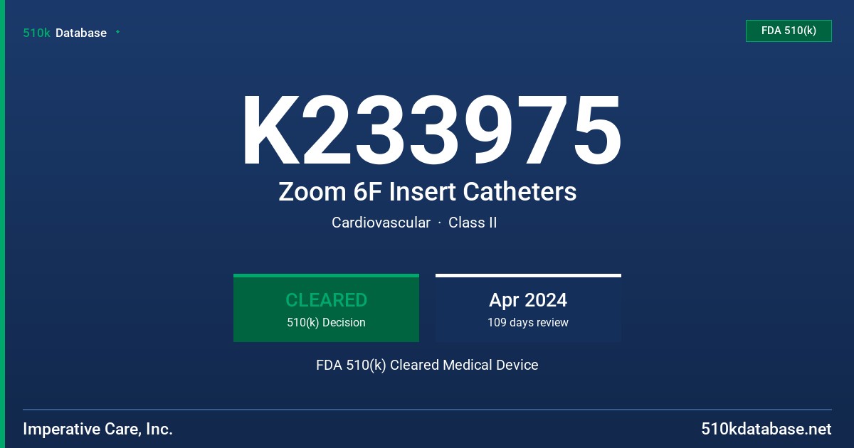 K233975 Zoom 6F Insert Catheters FDA 510(k) Cleared Medical Device