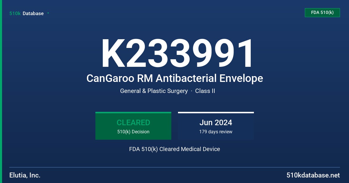 K233991 CanGaroo RM Antibacterial Envelope FDA 510(k) Cleared Medical Device