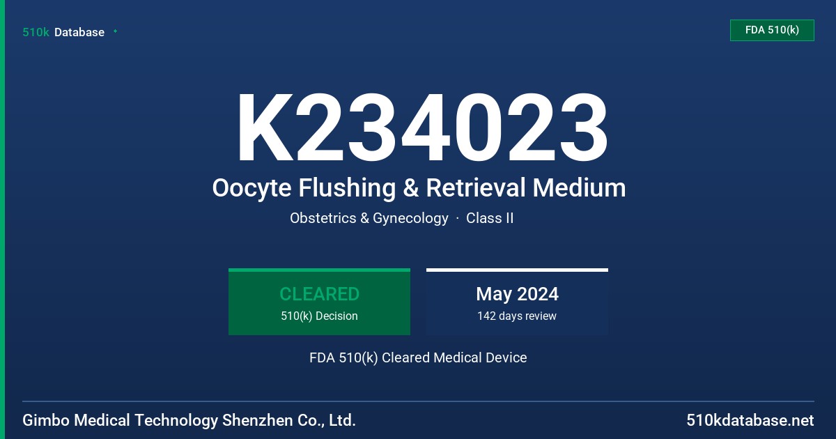 K234023 Oocyte Flushing & Retrieval Medium FDA 510(k) Cleared Medical Device