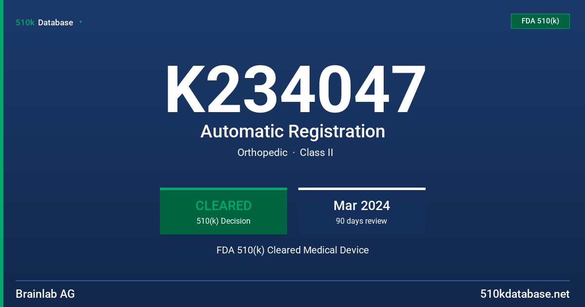 K234047 Automatic Registration FDA 510(k) Cleared Medical Device