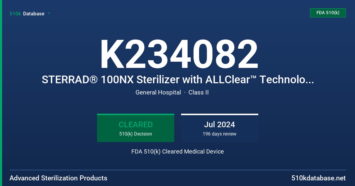 K234082 STERRAD® 100NX Sterilizer with ALLClear™ Technology and ULTRA GI™ Cycle (10104) FDA 510(k) Cleared Medical Device