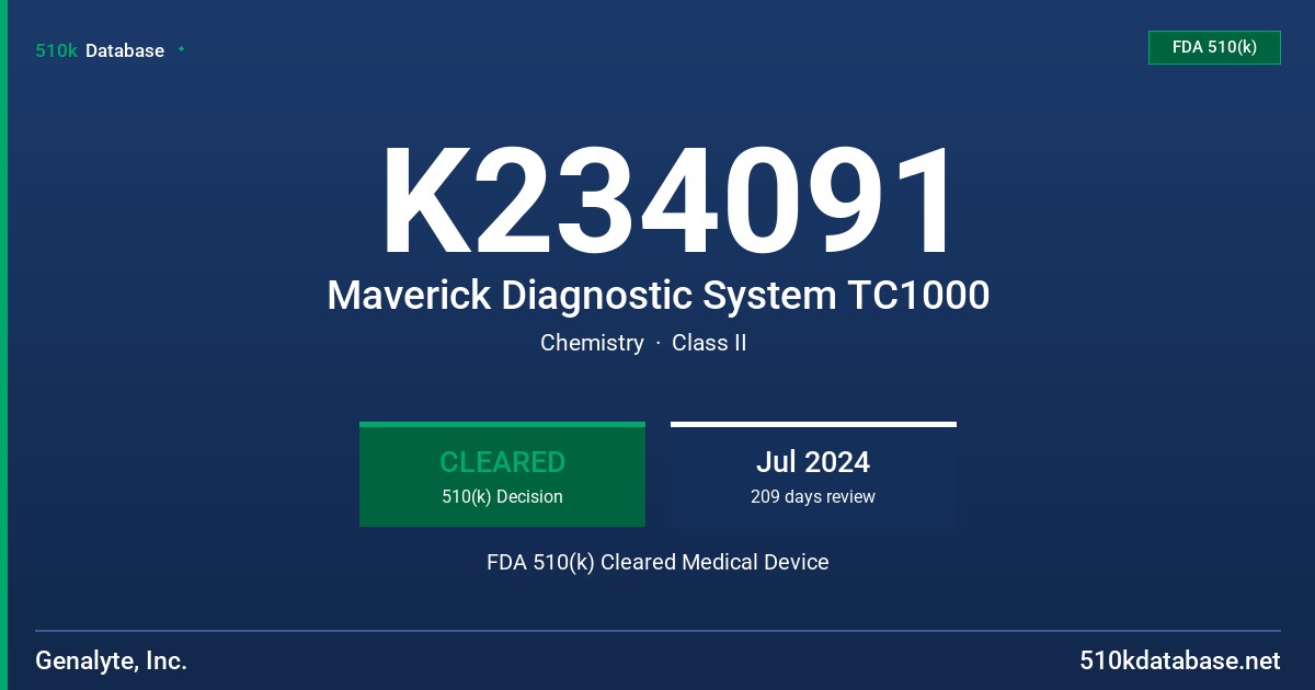 K234091 Maverick Diagnostic System TC1000 FDA 510(k) Cleared Medical Device