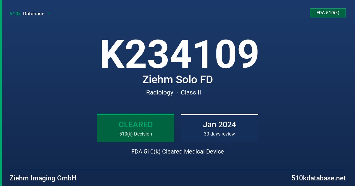 K234109 Ziehm Solo FD FDA 510(k) Cleared Medical Device