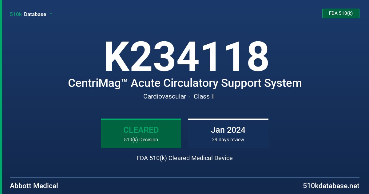K234118 CentriMag™ Acute Circulatory Support System FDA 510(k) Cleared Medical Device