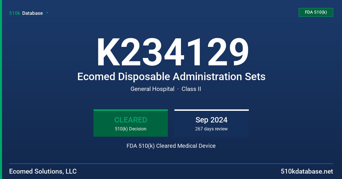 K234129 Ecomed Disposable Administration Sets FDA 510(k) Cleared Medical Device