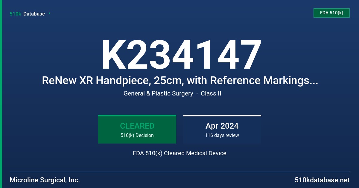 K234147 ReNew XR Handpiece, 25cm, with Reference Markings  (3943M) FDA 510(k) Cleared Medical Device