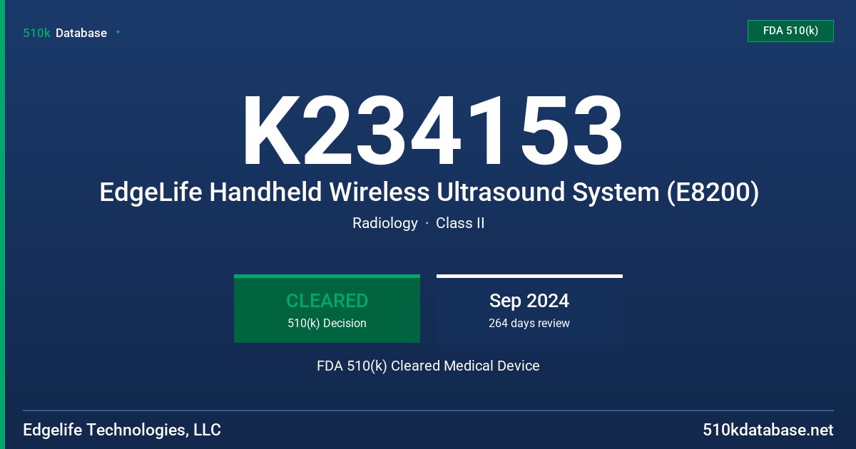 K234153 EdgeLife Handheld Wireless Ultrasound System (E8200) FDA 510(k) Cleared Medical Device