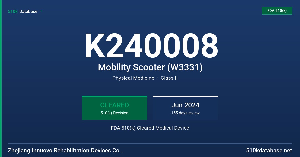 K240008 Mobility Scooter (W3331) FDA 510(k) Cleared Medical Device