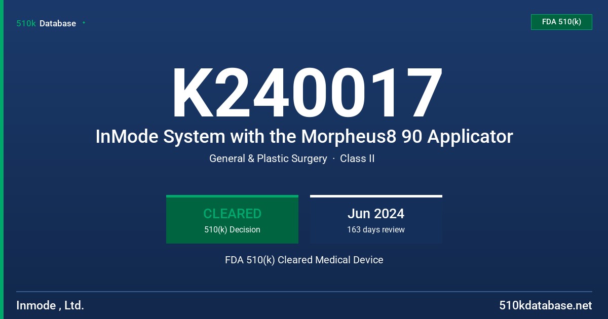 K240017 InMode System with the Morpheus8 90 Applicator FDA 510(k) Cleared Medical Device