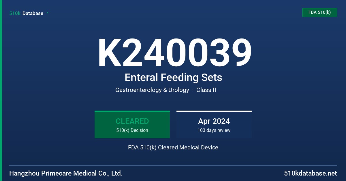 K240039 Enteral Feeding Sets FDA 510(k) Cleared Medical Device