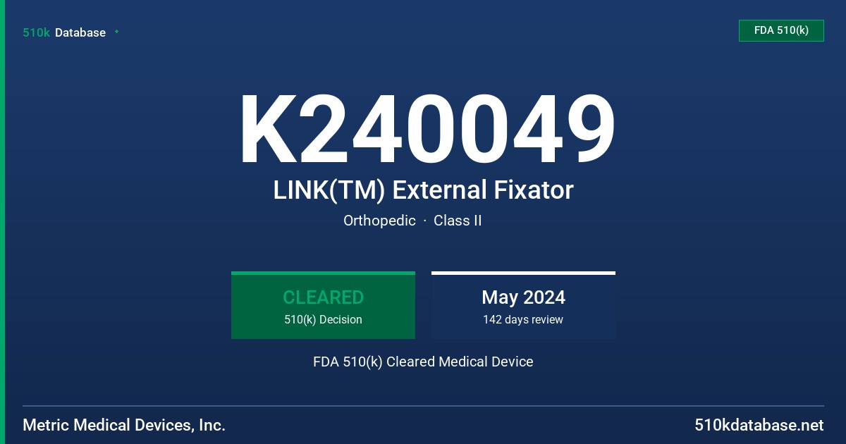 K240049 LINK(TM) External Fixator FDA 510(k) Cleared Medical Device