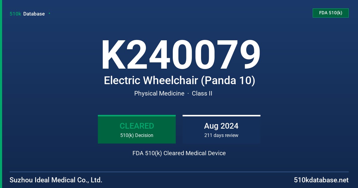 K240079 Electric Wheelchair (Panda 10) FDA 510(k) Cleared Medical Device