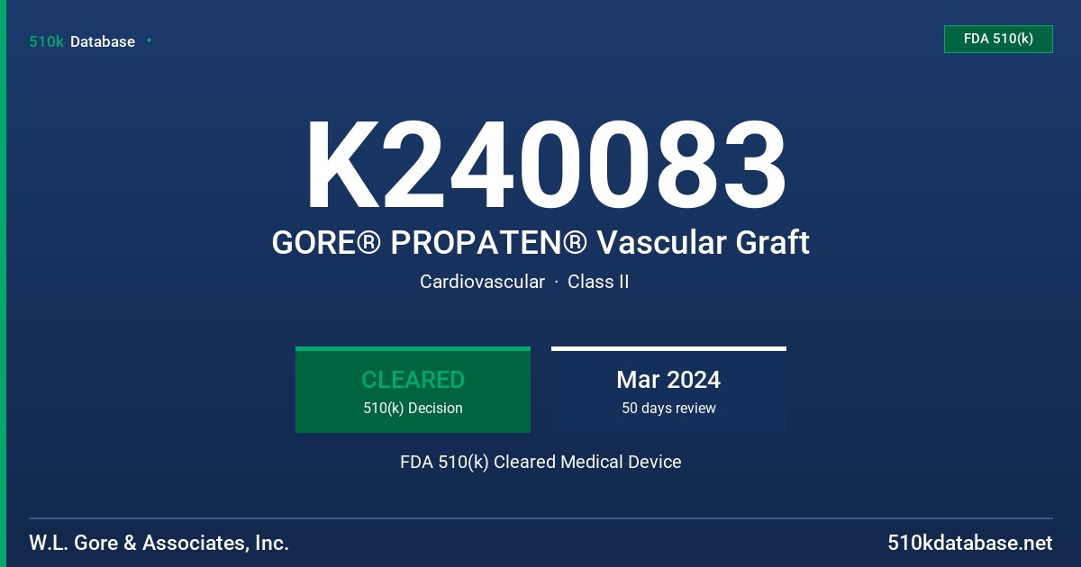 K240083 GORE® PROPATEN® Vascular Graft FDA 510(k) Cleared Medical Device