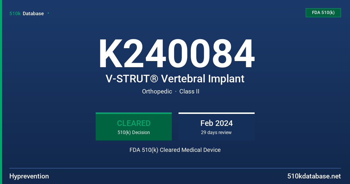 K240084 V-STRUT® Vertebral Implant FDA 510(k) Cleared Medical Device