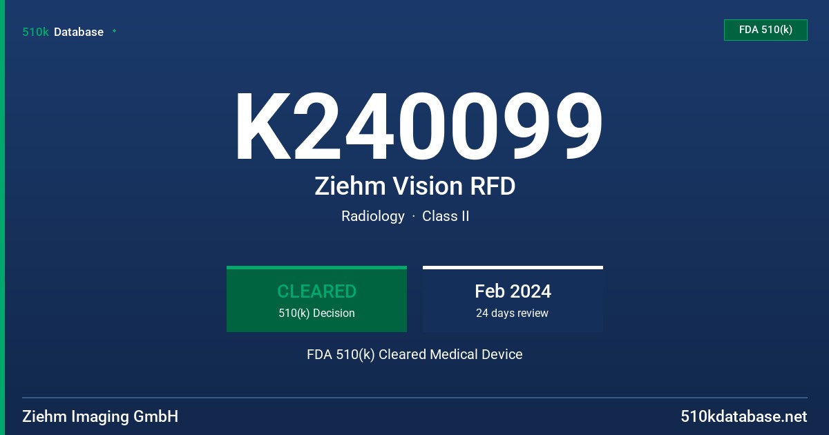 K240099 Ziehm Vision RFD FDA 510(k) Cleared Medical Device